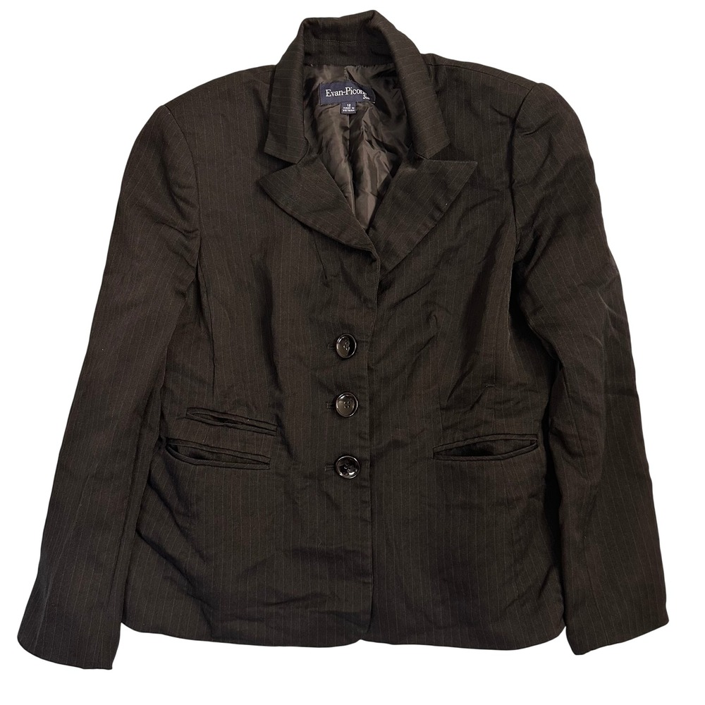 Evan Picone Black Pinstripe Blazer Jacket Women's Career Business size 12